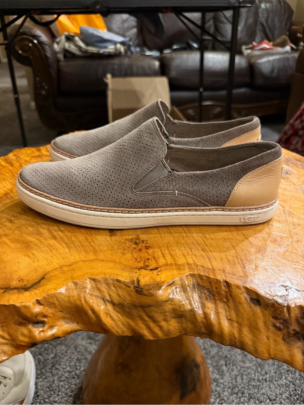 UGG Adley Perf Suede Slip On Sneaker Grey Womens Size 8 /Mens 6 Low Top Loafer